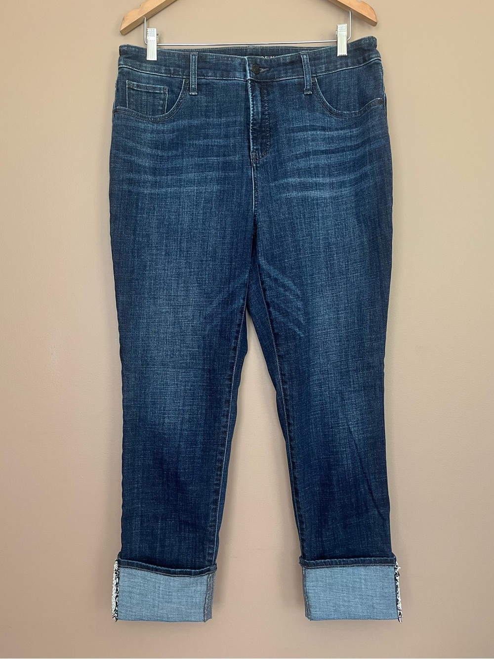 {Chico's} So Slimming Girlfriend Slim Leg Ankle Jeans with Rolled Cuffs & Pearls